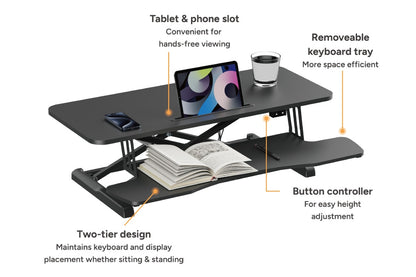 Ergolux EZ Pro Electric Height Adjustable Sit Stand Desk Riser 95cm (Black)