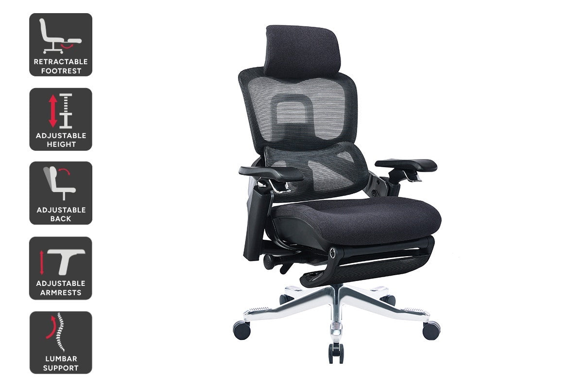 Ergolux Elite Ergonomic Foam Office Chair with Footrest (Black)