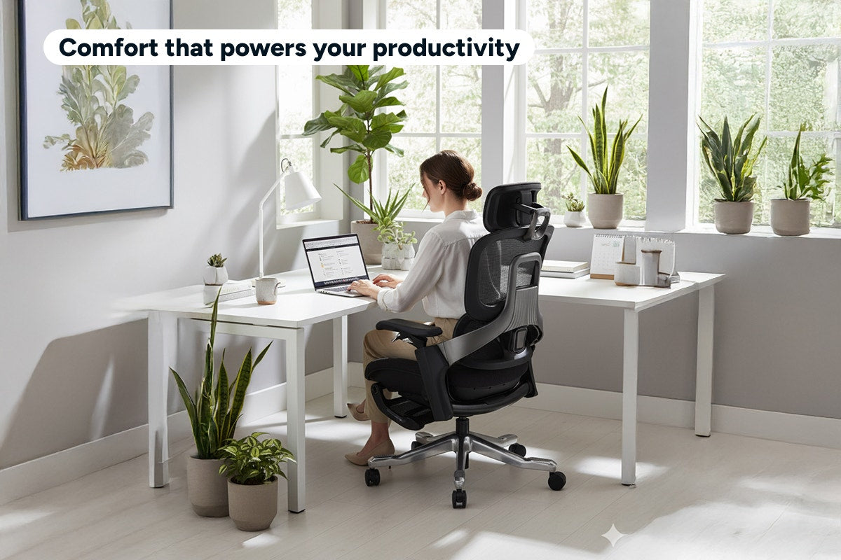 Ergolux Elite Ergonomic Foam Office Chair with Footrest (Black)