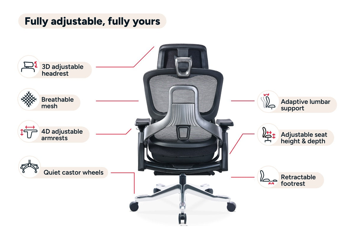 Ergolux Elite Ergonomic Foam Office Chair with Footrest (Black)