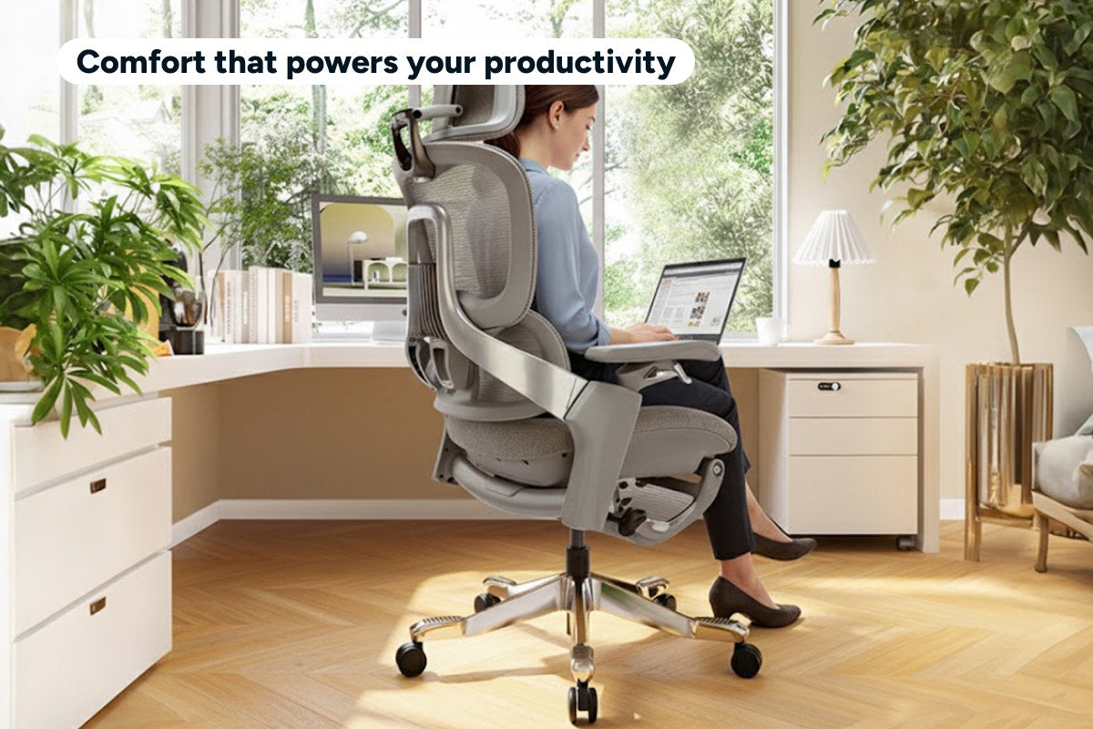 Ergolux Elite Ergonomic Foam Office Chair with Footrest (Grey)
