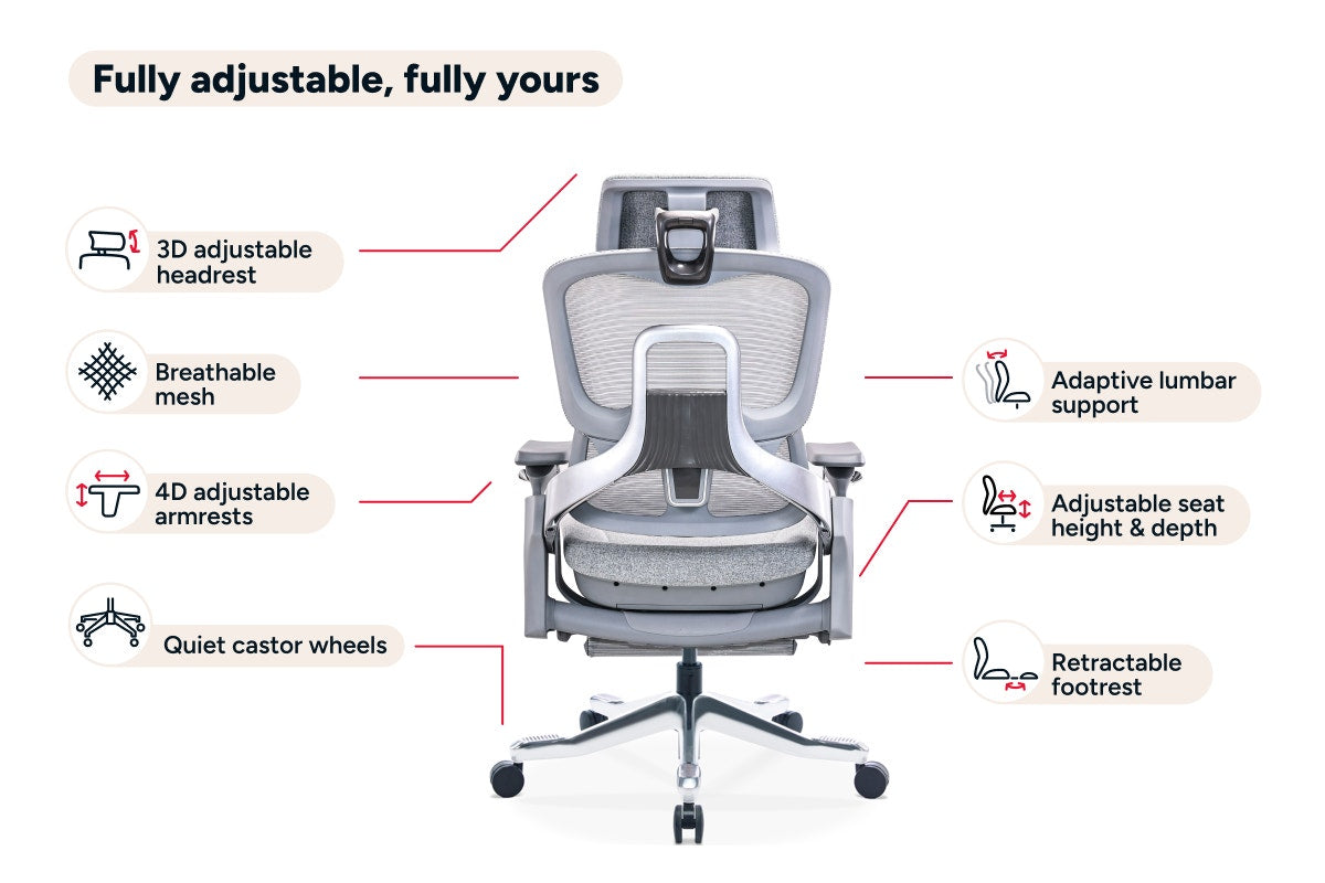 Ergolux Elite Ergonomic Foam Office Chair with Footrest (Grey)