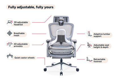 Ergolux Elite Ergonomic Foam Office Chair with Footrest (Grey)
