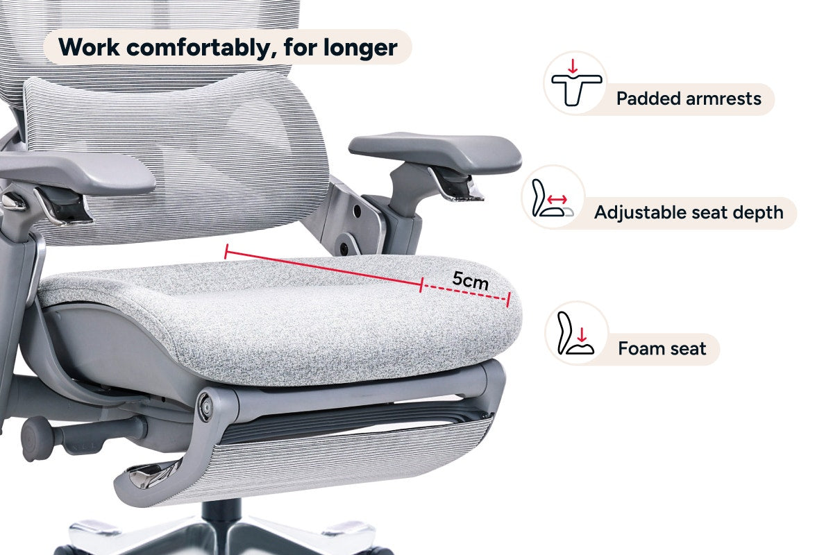 Ergolux Elite Ergonomic Foam Office Chair with Footrest (Grey)