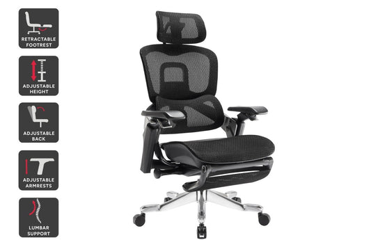 Ergolux Elite Ergonomic Mesh Office Chair with Footrest (Black)