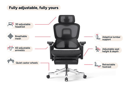 Ergolux Elite Ergonomic Mesh Office Chair with Footrest (Black)