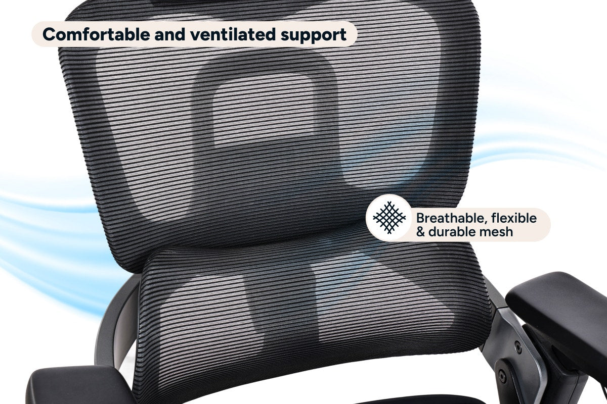 Ergolux Elite Ergonomic Mesh Office Chair with Footrest (Black)