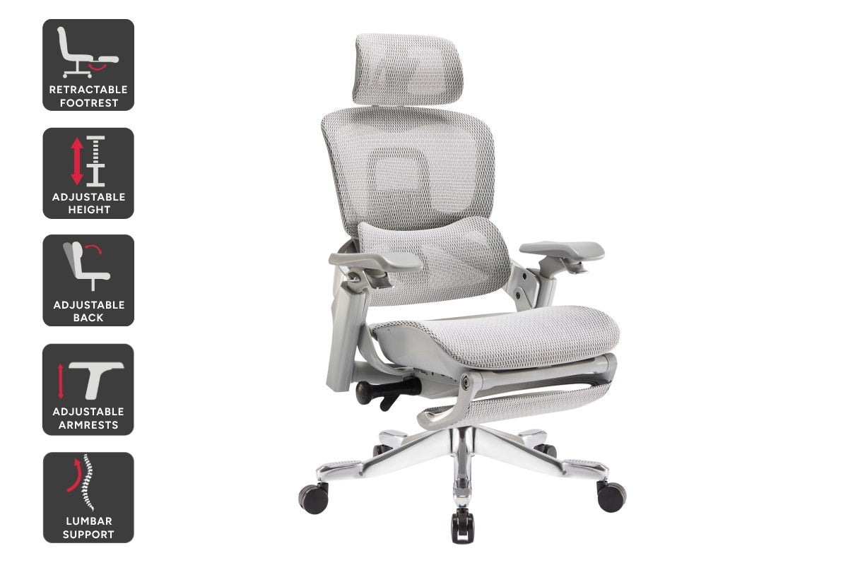 Ergolux Elite Ergonomic Mesh Office Chair with Footrest (Grey)