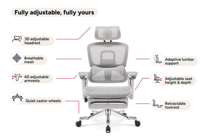 Ergolux Elite Ergonomic Mesh Office Chair with Footrest (Grey)