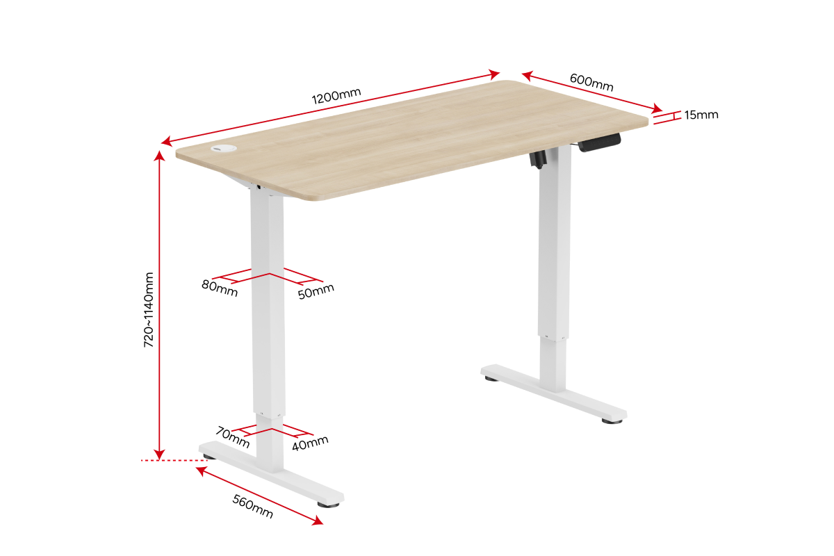Ergolux Electric Standing Desk 120 x 60cm (Oak/White)