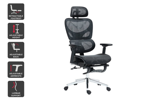 Ergolux EZ11 Ergonomic Mesh Office Chair with Footrest (Black)