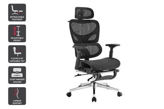 Ergolux Plus Ergonomic Mesh Office Chair with Footrest (Black)