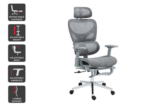 Ergolux EZ11 Ergonomic Office Chair with Footrest (Grey) - Auzzistore