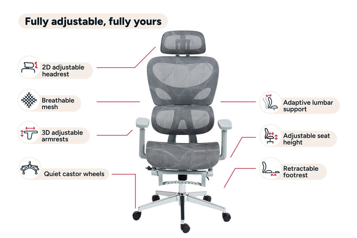 Ergolux EZ11 Ergonomic Office Chair with Footrest (Grey)