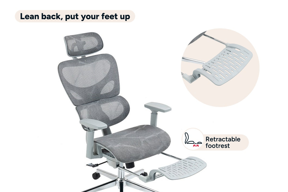 Ergolux EZ11 Ergonomic Office Chair with Footrest (Grey)