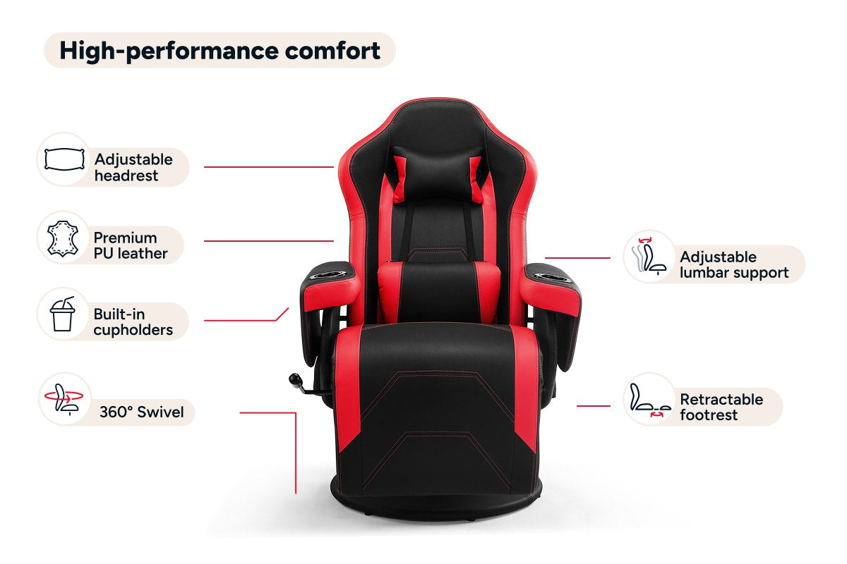 Ergolux Hotshot Recliner Gaming Office Chair (Black/Red)