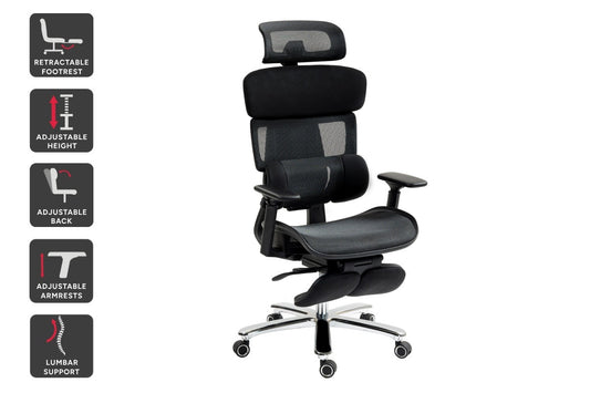 Ergolux Pro Max Ergonomic Mesh Office Chair with Footrest (Black)