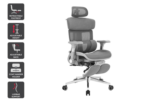 Ergolux Pro Max Ergonomic Mesh Office Chair with Footrest (Grey)