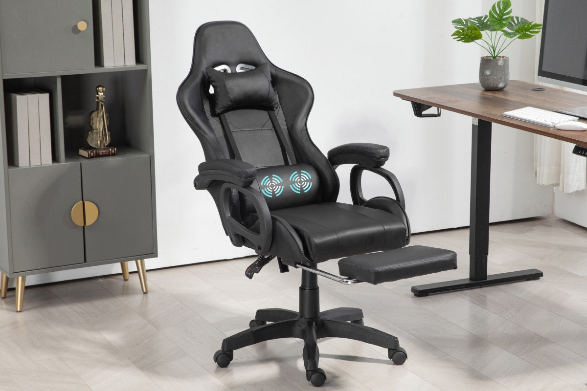 Ergolux Meta Massage Gaming Chair with Footrest (Black)