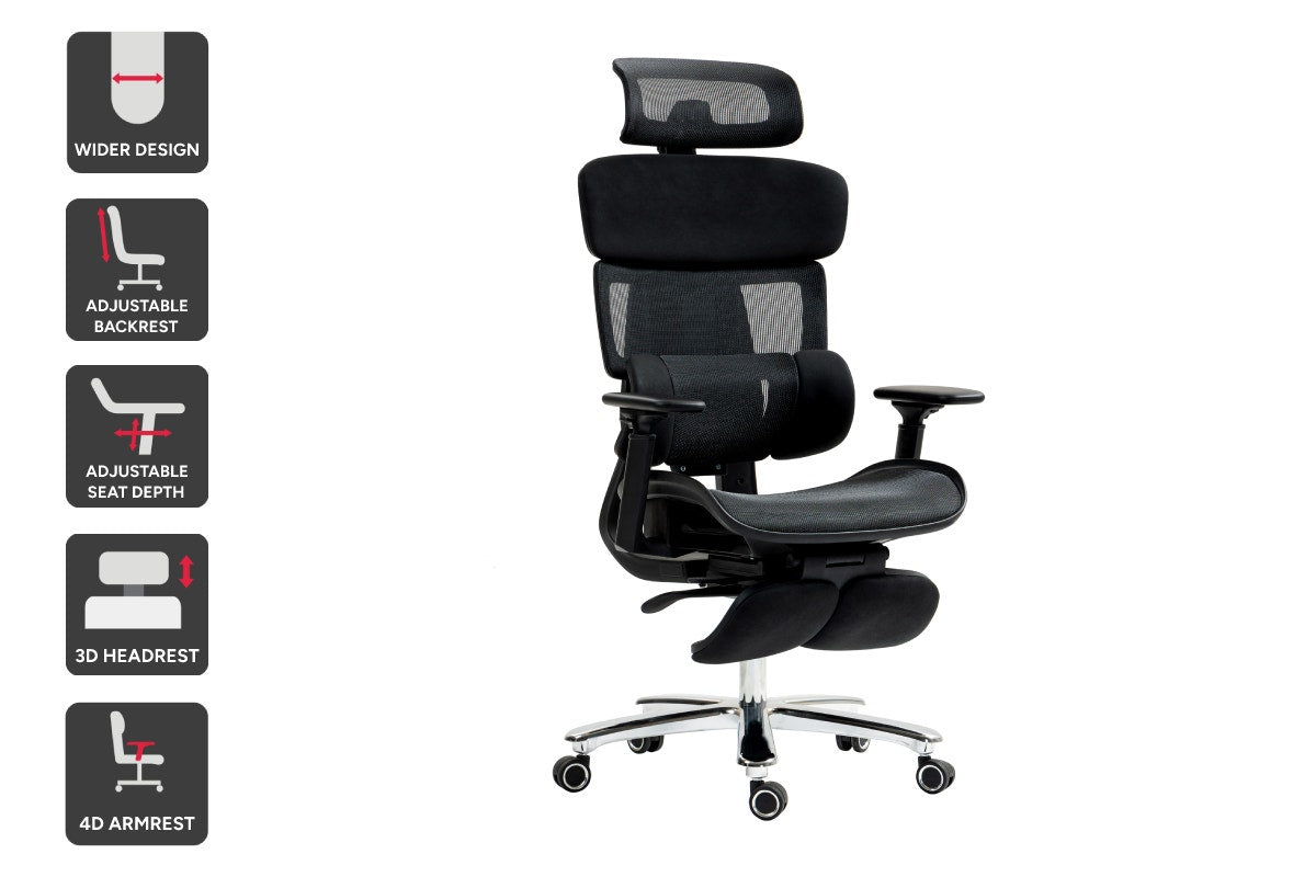 Ergolux Pro Max Ergonomic Office Chair with Footrest (Black)