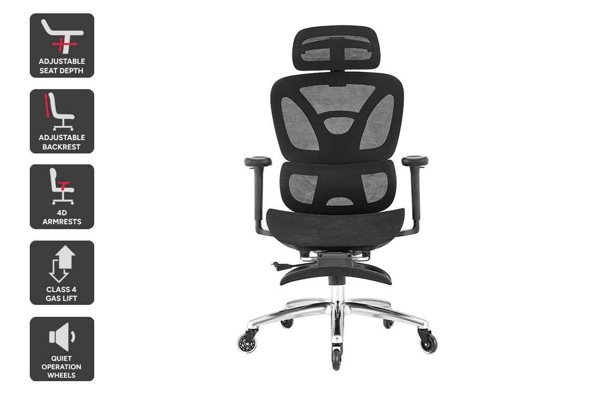 Ergolux Pro Ergonomic Office Chair with Footrest (Black)