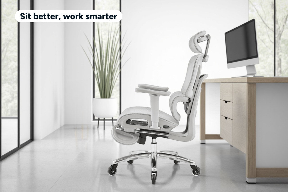 Ergolux Pro Ergonomic Mesh Office Chair with Footrest (Grey)