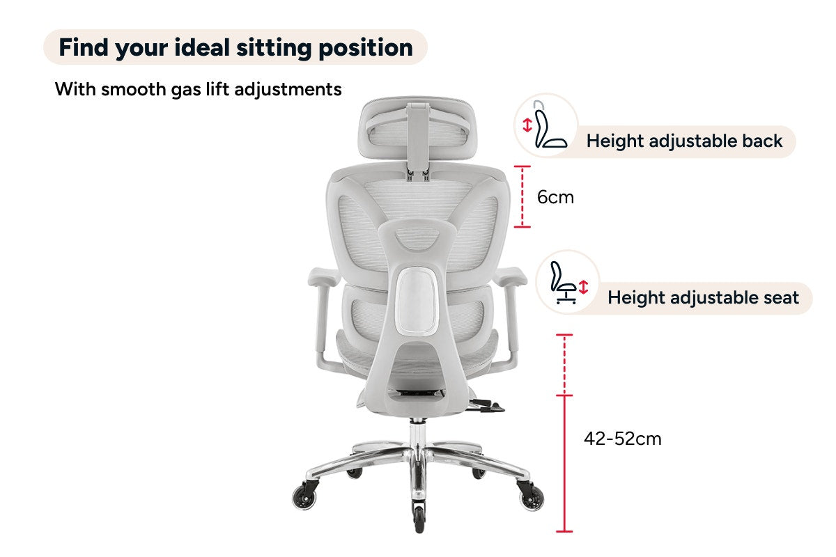 Ergolux Pro Ergonomic Mesh Office Chair with Footrest (Grey)