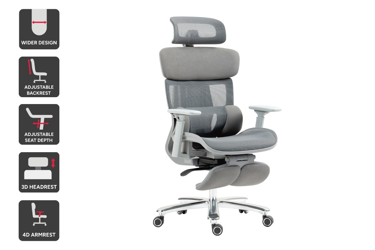 Ergolux Pro Max Ergonomic Office Chair with Footrest (Grey)
