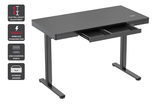 Ergolux Electric Standing Desk with Drawer 120 x 60cm (Black/Black)