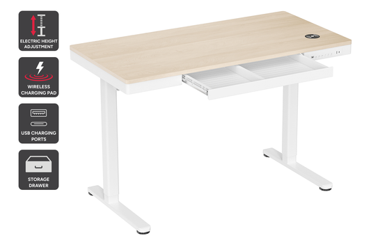 Ergolux Electric Standing Desk with Drawer 120 x 60cm (Oak/White)