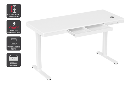 Ergolux Electric Standing Desk with Drawer 140 x 60cm (White/White)