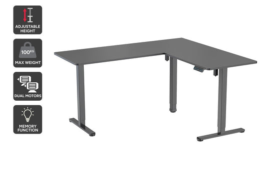 Ergolux Electric L-Shaped Dual-Motor Standing Desk 160 x 140cm (Black/Black)
