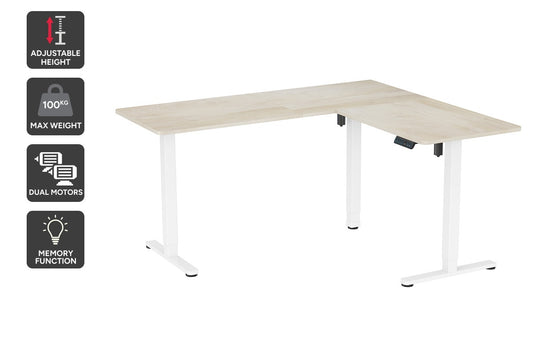 Ergolux Electric L-Shaped Dual-Motor Standing Desk 160 x 140cm (Oak/White)