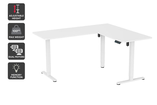 Ergolux Electric L-Shaped Dual-Motor Standing Desk 160 x 140cm (White/White)