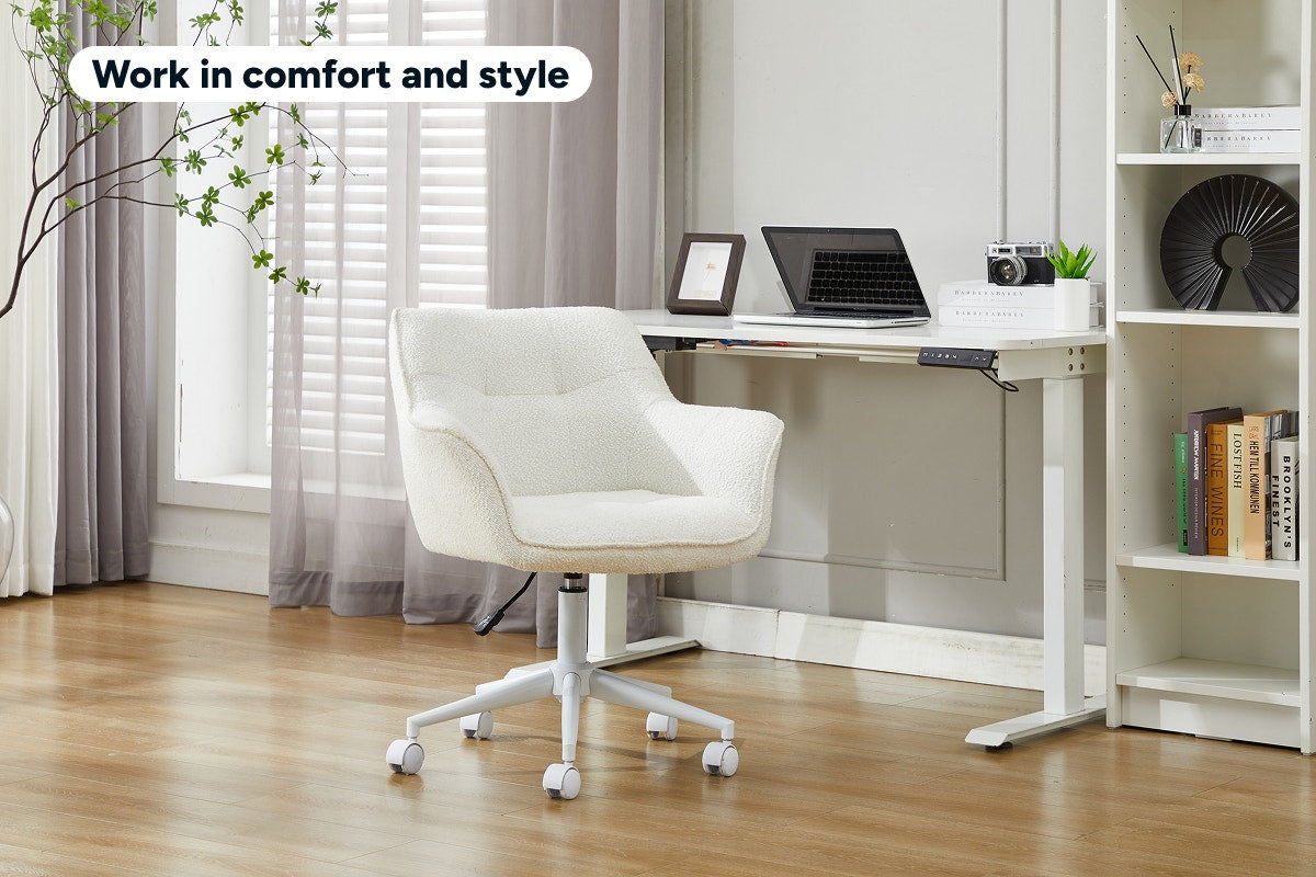 Ovela Teddy Boucle Office Chair (Cream/White)