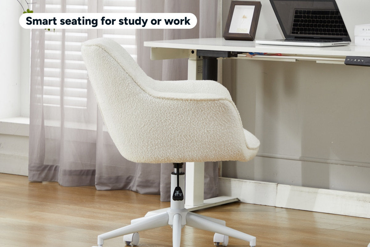 Ovela Teddy Boucle Office Chair (Cream/White)