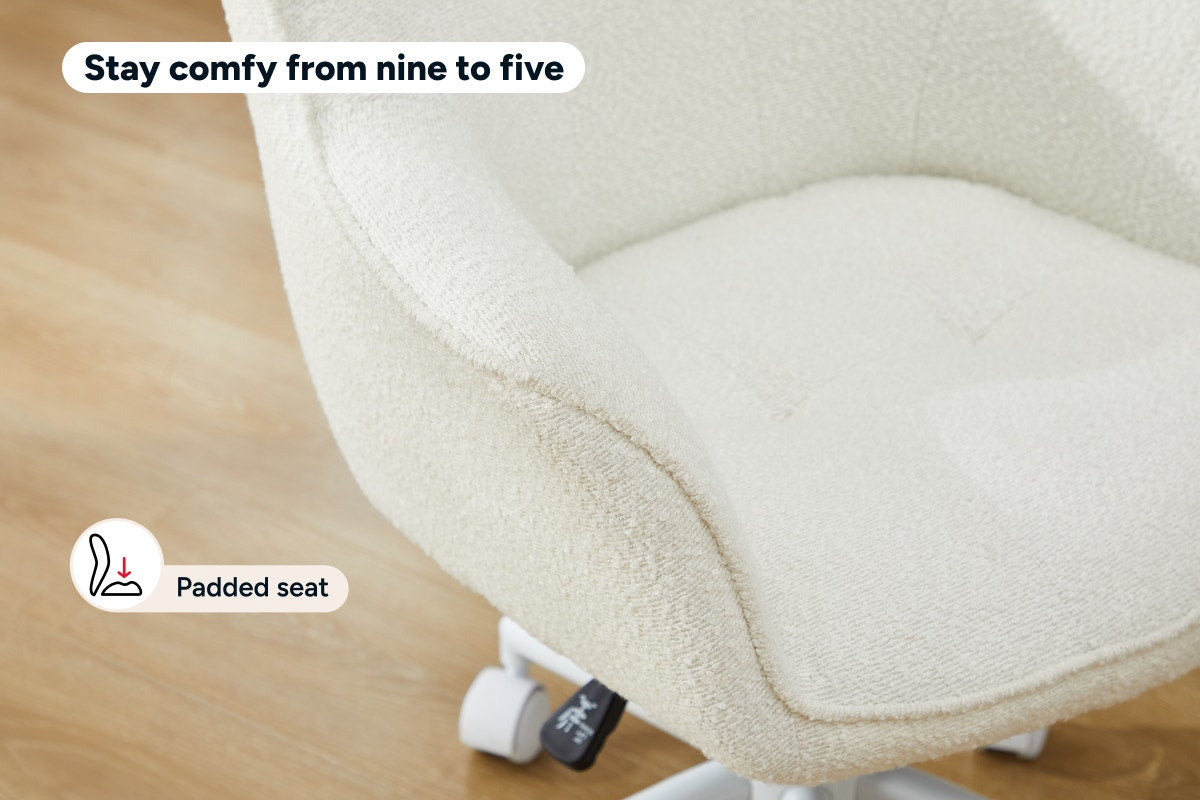 Ovela Teddy Boucle Office Chair (Cream/White)