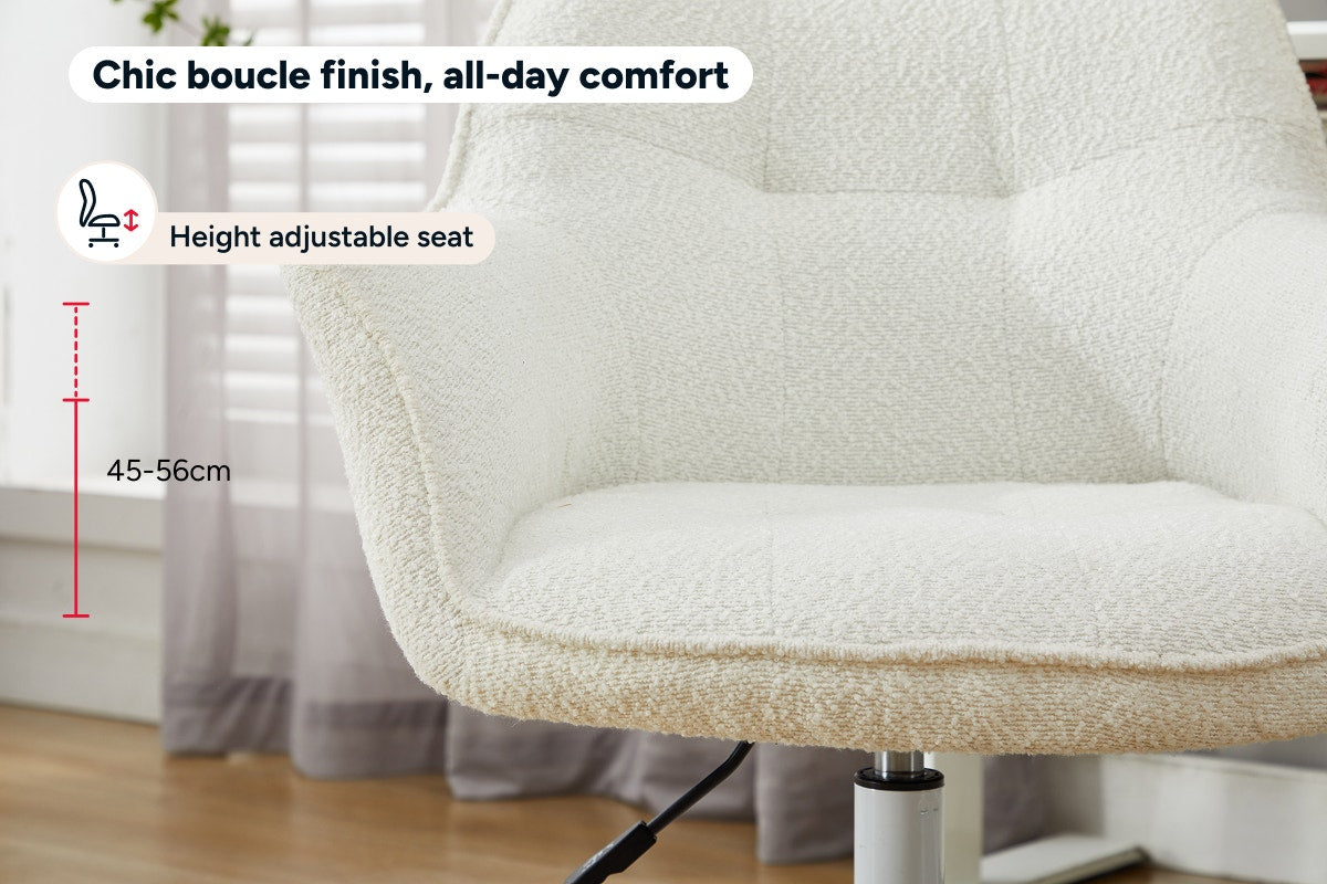 Ovela Teddy Boucle Office Chair (Cream/White)