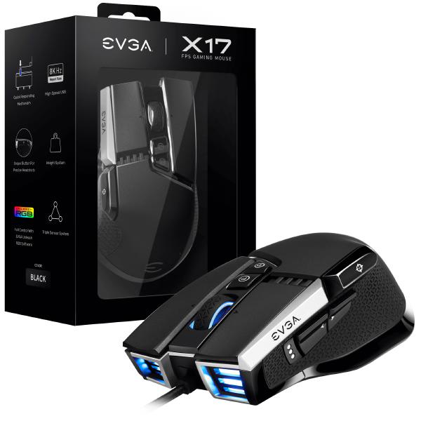 EVGA X17 Gaming Mouse, Wired, Black, Customizable, 16,000 DPI, 5 Profiles, 10 Buttons, Ergonomic 903-W1-17BK-K3 | Auzzi Store