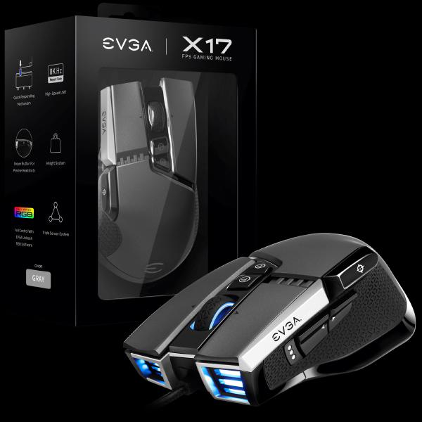 EVGA X17 Gaming Mouse, Wired, Grey, Customizable, 16,000 DPI, 5 Profiles, 10 Buttons, Ergonomic 903-W1-17GR-K3 | Auzzi Store