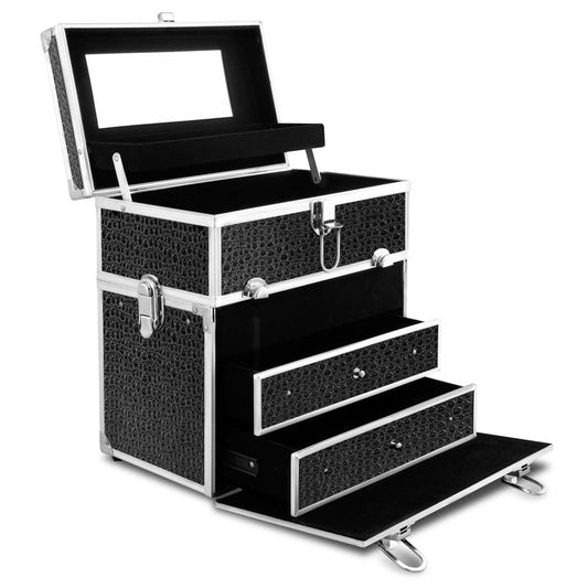Embellir Portable Cosmetic Beauty Makeup Carry Case with Mirror - Crocodile Black | Auzzi Store
