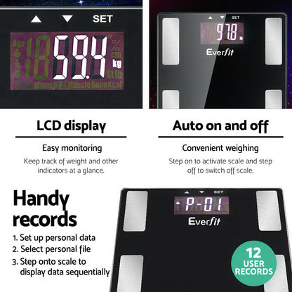 Everfit Bathroom Scales Digital Body Fat Scale 180KG Electronic Monitor BMI CAL | Auzzi Store