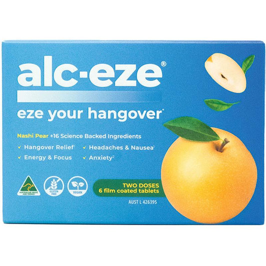 Alc-Eze Hangover Relief Tablets - Nashi Pear & 16 Ingredients - 6 Tablets