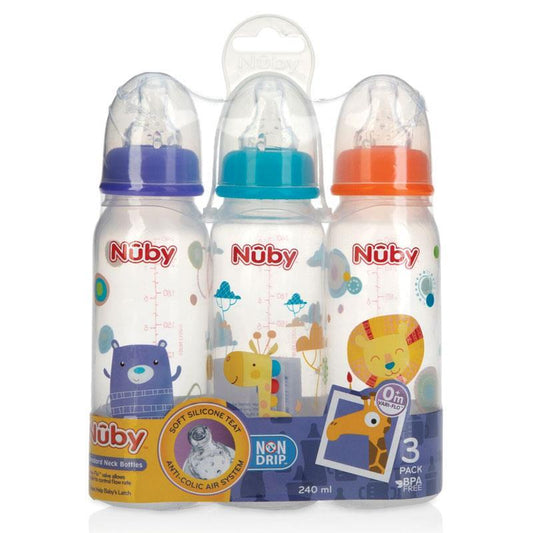 Nuby Printed Non Drip Feeding Bottles - 240ml (0+ Months) - 3 Pack-Auzzi Store