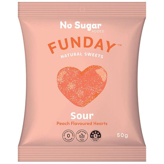 Funday Sour Peach Flavoured Hearts - 50g