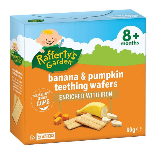 Raffertys Garden Banana & Pumpkin Baby Teething Wafers 8+ Months 60g - Soothing & Nutritious!