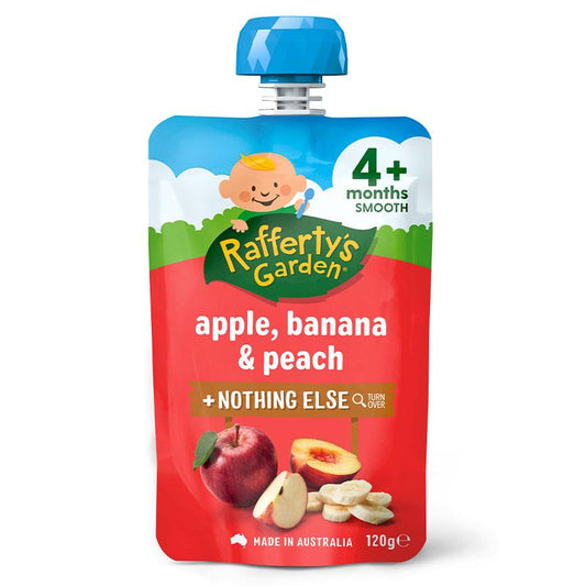 Raffertys Garden 4+ Months Apple Banana & Peach Puree 120g