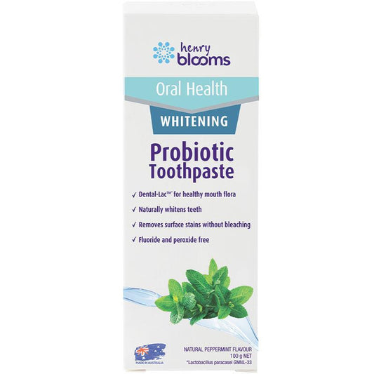 Henry Blooms Whitening Probiotic Toothpaste 100g - Natural Stain Removal & Oral Care