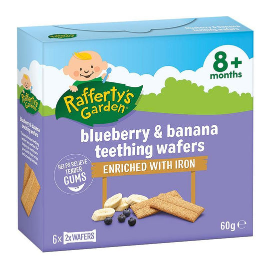 Raffertys Garden Blueberry & Banana Baby Teething Wafers 8+ Months 60g - Tasty Teething Treat!