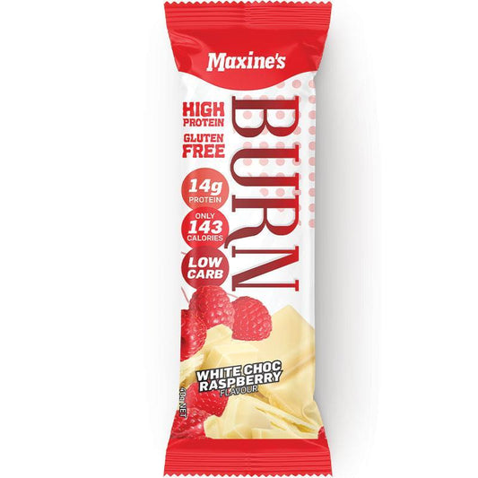 Maxine's Burn Bar White Choc Raspberry - 40g Protein Snack - Auzzi Store